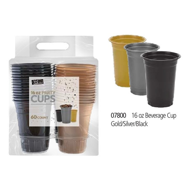 King Zak 07800 Beverage Cup 16oz - Gold/Silver/Black (60/Pack)