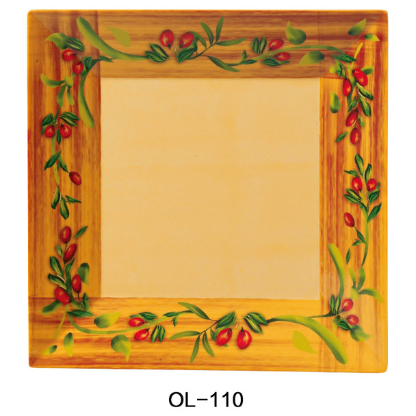Yanco OL-110 Olive Square Plate, 10", Melamine (24/Case)
