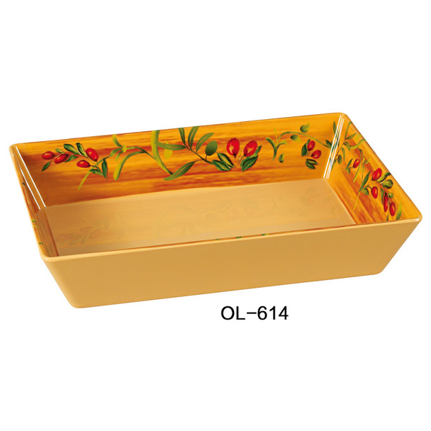 Yanco OL-614 Olive Rectangular Deep Plate, 13-3/4" x 10", Melamine (12/Case)