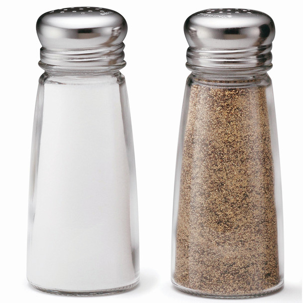 Tablecraft 132S&P Salt/Pepper Shaker 3 oz Round Glasss With Stainless