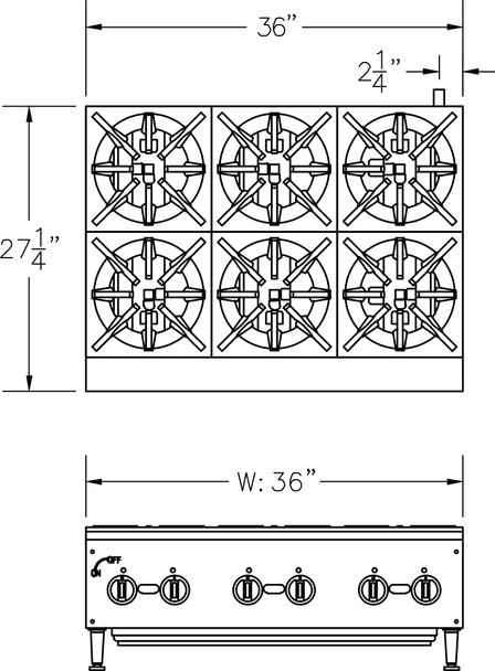 Sapphire SE-CHP6 Hotplate, gas, countertop, 36"W, (6) burners