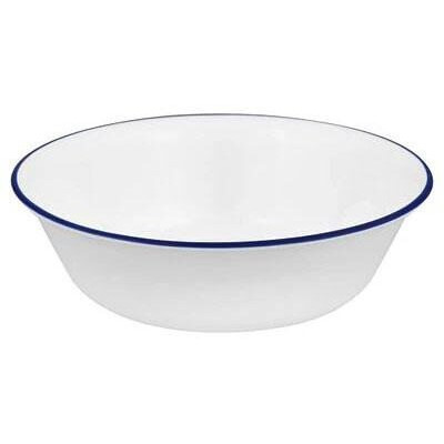 Corelle 1151600 Essentials Glass Bowl, White w/ Blue Rim, 18 oz, 6.25" Dia x 2" H