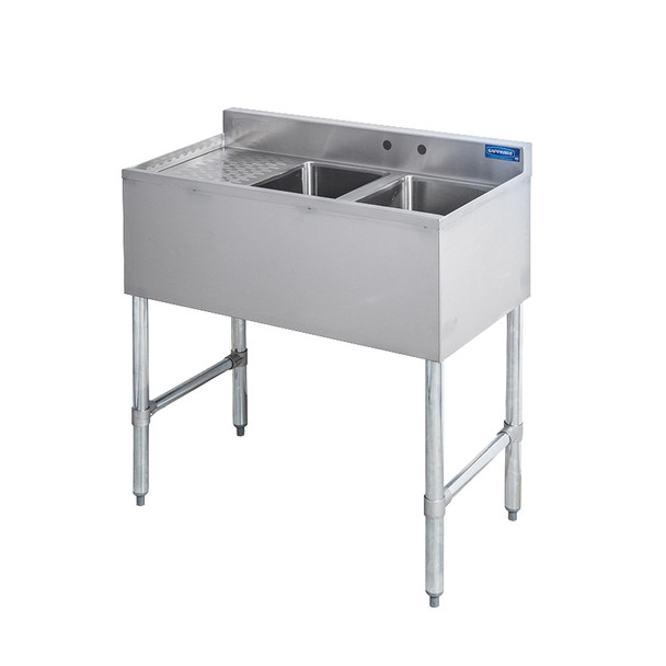 Sapphire SMBS-2L 2-Compartment Underbar Sink, 10"x14"x10" Bowl, Left Drainboard