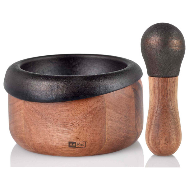 ADHOC MO20 Mortar & Pestle, Cast Iron/Acacia Wood, 4" ADHOC MO20 Mortar & Pestle, Cast Iron/Acacia Wood, 4"
