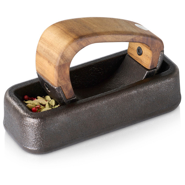 ADHOC MO31 Rocking Mortar & Pestle, Cast Iron/Acacia Wood