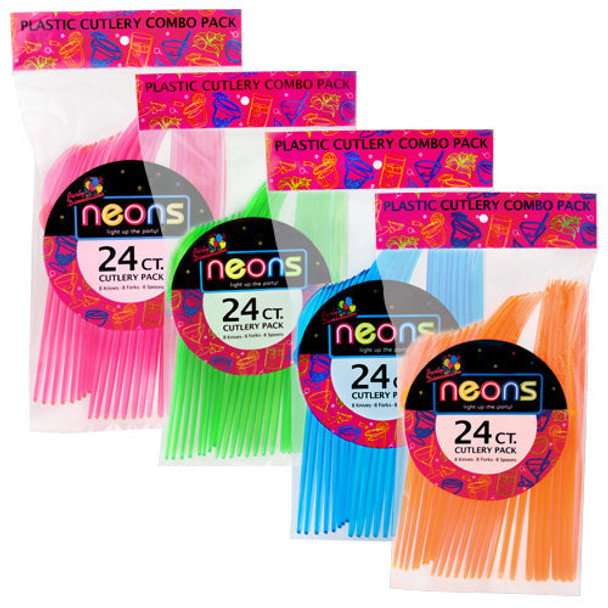 King Zak 68555 Combo Cutlery Neon, Assorted Color (24/Pack)