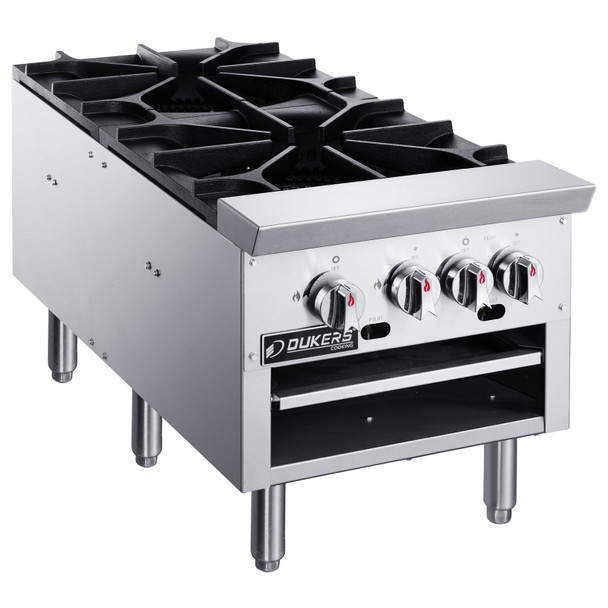 Dukers DCSPB2 18" Two-Burner Gas Stock Pot Range with Heavy-Duty 3-Ring Cast Iron Grates