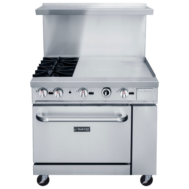 Dukers DCR36-2B24GM 36" Gas Range with 2 Burners & 24" Griddle, Stainless Steel