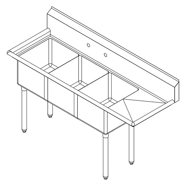 FALCON E3C-18X18-R-18 3-Compartment Sink, 18"x18"x14"D Bowl, Right Drainboard FALCON E3C-18X18-R-18 3-Compartment Sink, 18"x18"x14"D Bowl, Right Drainboard