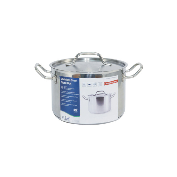 CAC STKP-8 Stock Pot, 8 QT, W/Lid, Stainless Steel, Induction Ready
