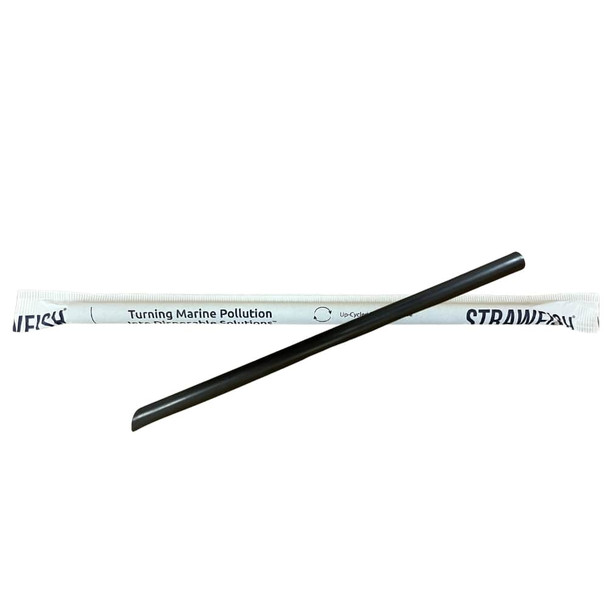 Strawfish  Boba Straw Wrapped Black, 9.5" x 12mm, (500/Pack)