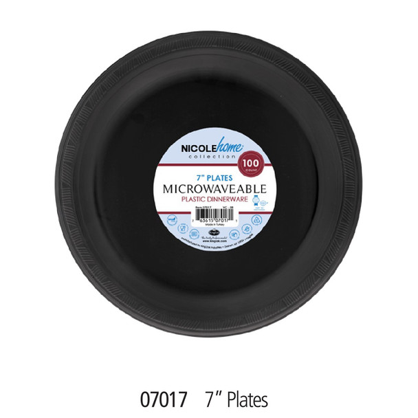 KING ZAK 07017 Plastic Plate 7" Black (100/Pack)