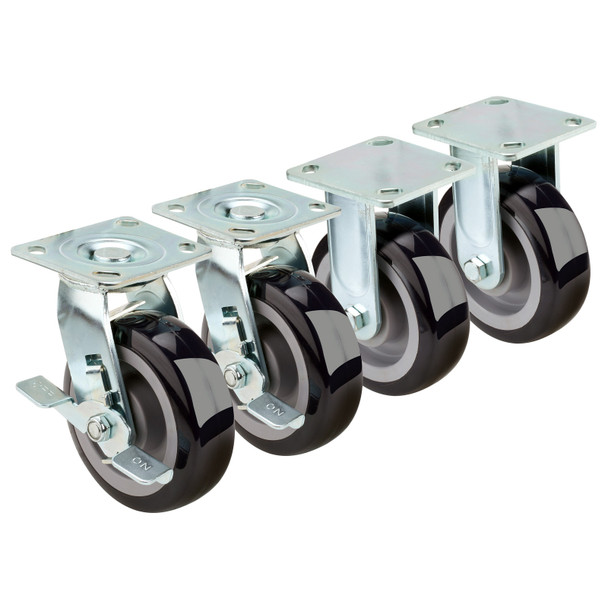 Krowne 28-180S 7-1/4" Overall Extra Heavy Duty Large Plate Caster with Side Brake (Set of 4)