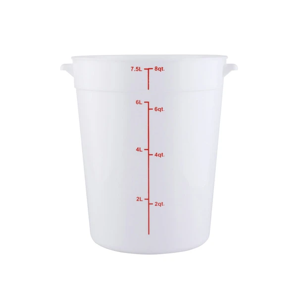 CAC FS3P-8W Food Storage Container, 8 QT, Round, White, Polypropylene