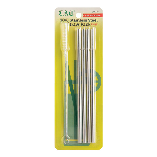CAC STRA-8S Reusable Straw, 1/4"x 8-1/2", Stainless Steel, (5pcs/Pack)