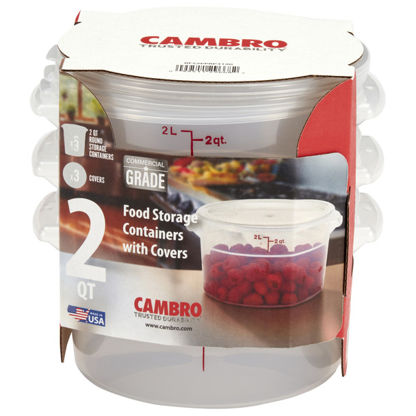 CAMBRO RFS2PPRP3190 Multi-Pack Translucent Container/Lid, 2 QT. Round (3/Pack)