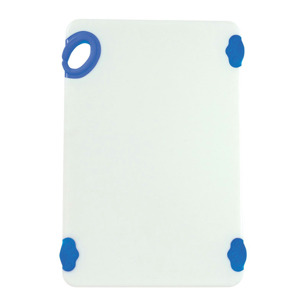Winco CBN-1218BU Cutting Board, 12"x18"x1/2", White/Blue, Grip Hook