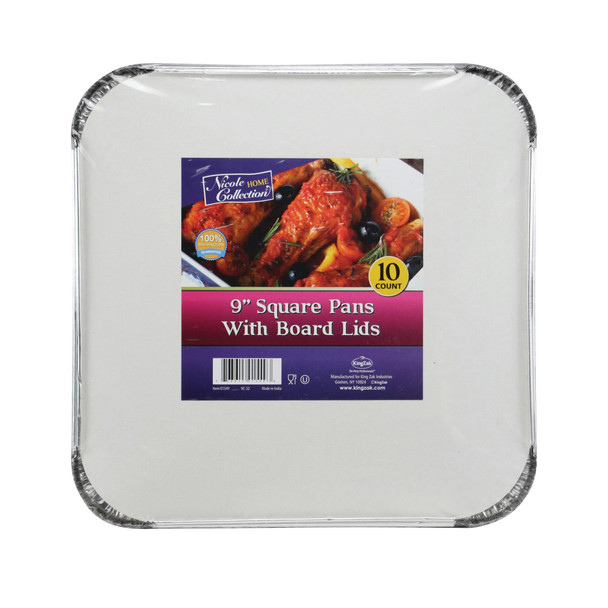 KING ZAK 01549 Aluminum Square Pan 9" w/ Board Lid, (10pcs/Pack)