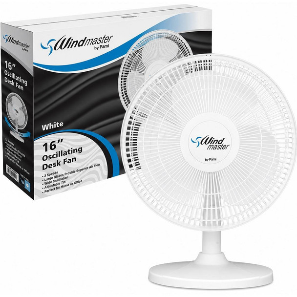 Desk Fan, 16", Oscillating, White