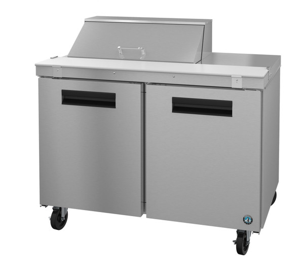 Hoshizaki SR48A-8 Refrigerator, Two Section Sandwich Prep Table, Stainless Doors