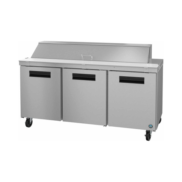 Hoshizaki SR72A-18 Refrigerator, Three Section Sandwich Prep Table, Stainless Doors