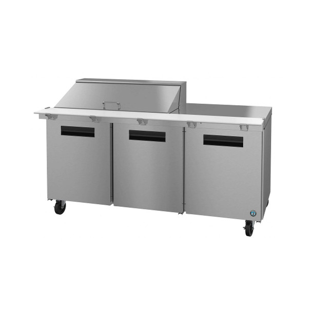 Hoshizaki SR72A-18M Refrigerator, Three Section Mega Top Prep Table, Stainless Doors