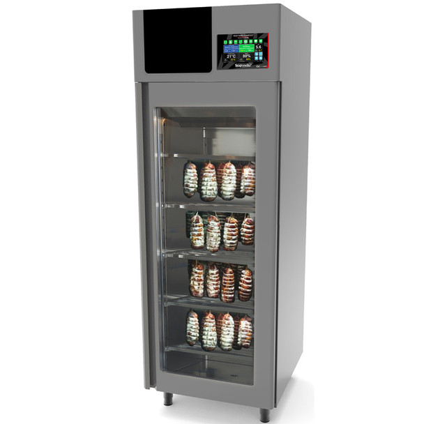 Omcan STG100TF0 29" Glass Door Stainless Steel Meat Curing Cabinet - 220 lb., 220V, 2376W