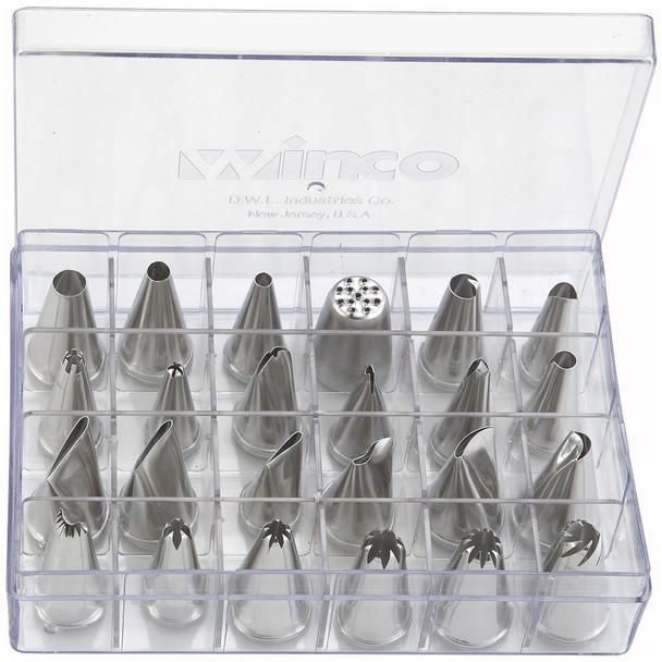 Winco CDT-24 Stainless Steel Cake Decorating Tip Set, 24-Piece