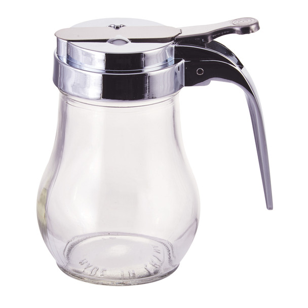 Winco G-115 6 oz. Glass Syrup Dispenser with Chrome Plated Top