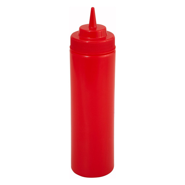 Winco PSW-16R 16 oz. Red Wide-Mouth Squeeze Bottle - 6/Pack