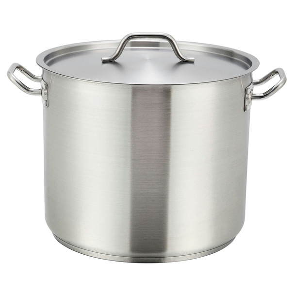 Winco SST-40 Stainless Steel Induction Stock Pot with Cover - 40 Qt.
