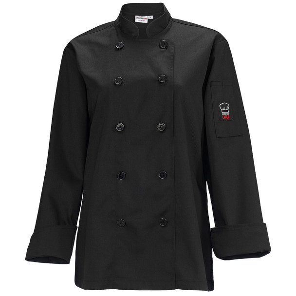 Winco UNF-7KS Women's Chef Jacket, Tapered Fit - Black, Small