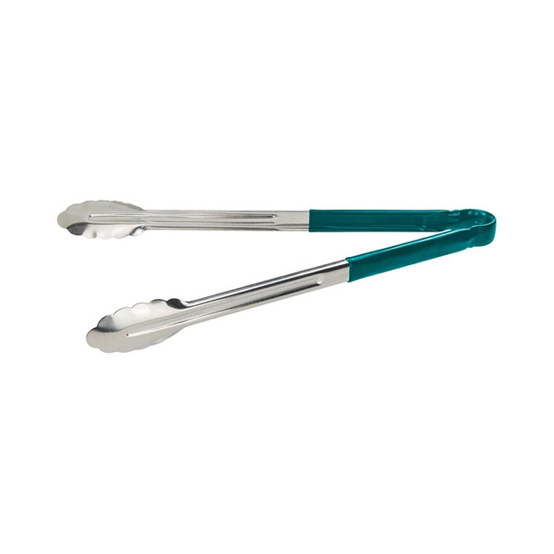 Winco UT-16HP-G 16" Stainless Steel Utility Tongs with Green Coated Handle