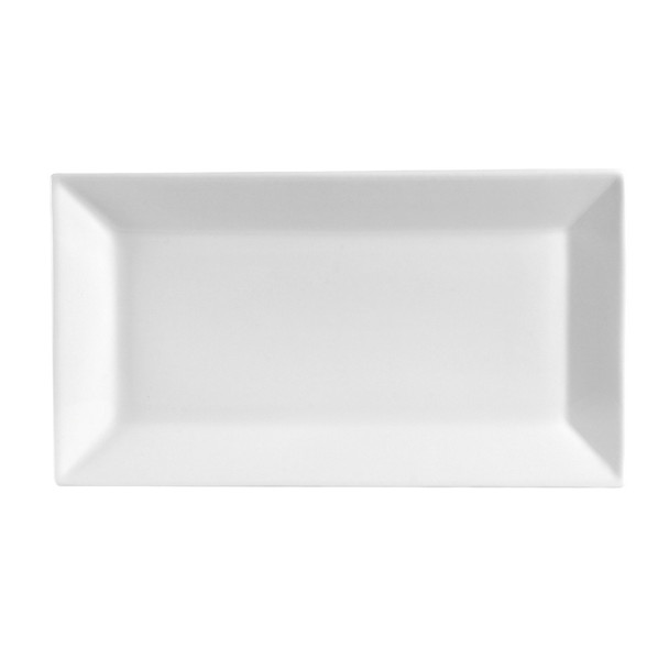CAC KSE-14 13" 7 1/4" Super White Rectangle Porcelain Platter - 12/Case