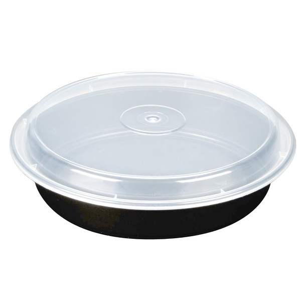 Black 24 oz. Plastic Round Container with Clear Lid - 150/Case