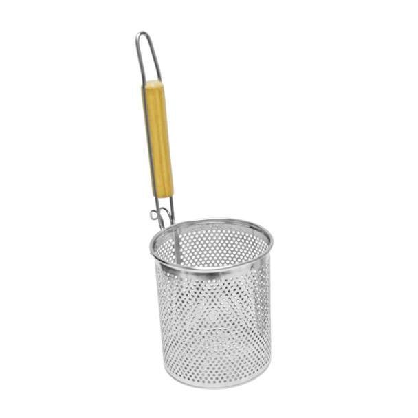 Thunder Group SLNS536 5 1/2" x 6" Flat Bottom Stainless Steel Noddle Skimmer with Wood Handle