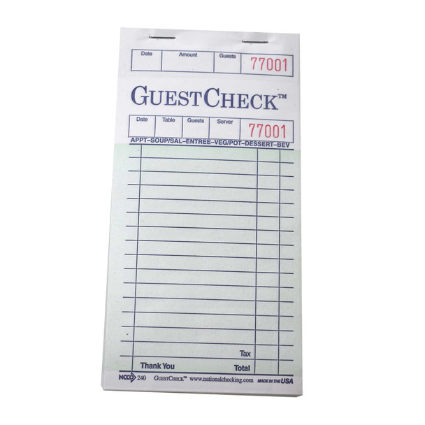 National Checking 240-50 Green Medium Single Copy Paper Guest Checks - 50 Books/Case National Checking 240-50 Green Medium Single Copy Paper Guest Checks - 50 Books/Case