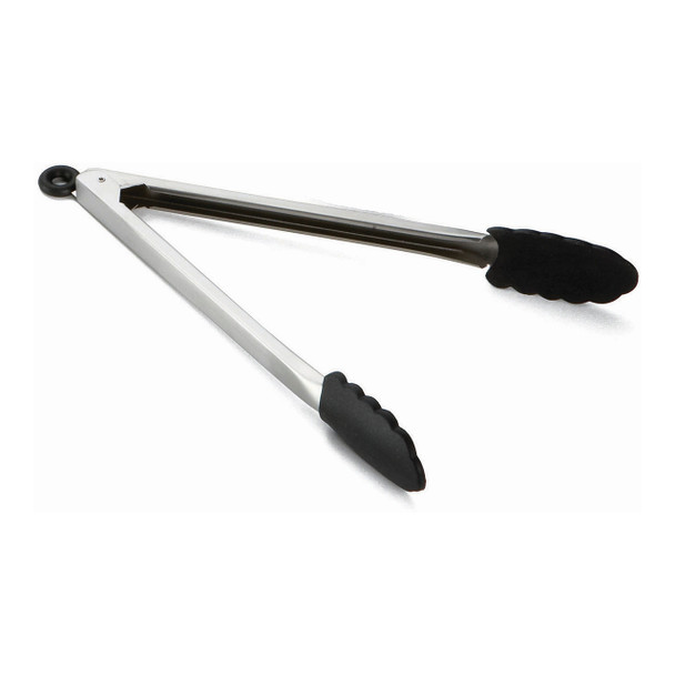 Tablecraft 4012BK Spring Tongs, Silicone Tip, 12" Locking