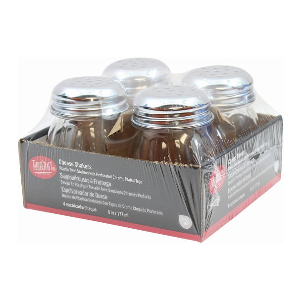 Tablecraft CP260-4 Cheese Shakers, 6oz, Plastic, Perf Tops, (4pcs/box)