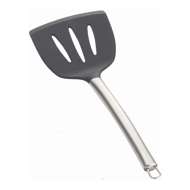 Tablecraft CW403 Silicone Wide Slotted Spatula with Stainless Steel Handle - 14" L