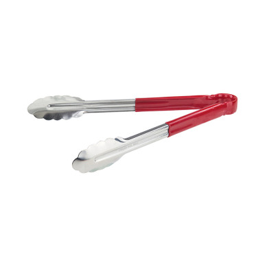 Winco UT-16HP-R 16 Stainless Steel Utility Tongs with Red Coated