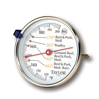 Taylor 3504 Meat Thermometer, 2 Dial, 4-1/2 Stainless Stem, 120 to 210  degrees F