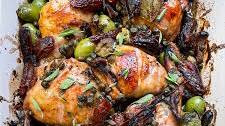 Chicken with Dates, olives and roasted veggies over Rice (Chicken Marbella)