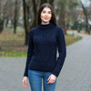 Ladies Aran Cable Knit Sweater ML905 Navy Blue SAOL Knitwear Front View