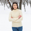 Turtle Neck Cable Sweater ML900 Natural White SAOL Knitwear Front View