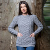 Cable Knit Crew Sweater ML102 Grey SAOL Knitwear Front View