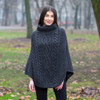Cable Stitch Poncho ML132 Charcoal SAOL Knitwear Front View