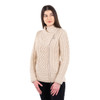 Cable Knit Side Zip Cardigan ML136 Parsnip SAOL Knitwear Side View