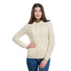 Ladies Buttoned Cardigan ML109 Natural White SAOL Knitwear Front View