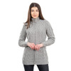 Cable Cardigan With Zipper ML142 Grey SAOL Knitwear Front View